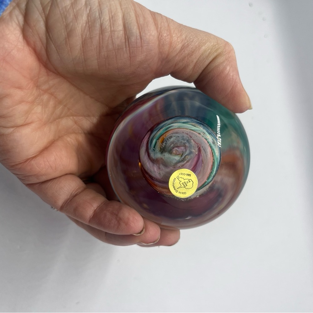 Handblown WV-Glass Dimensions teardrop rainbow swirl paperweight - Picture 5 of 9